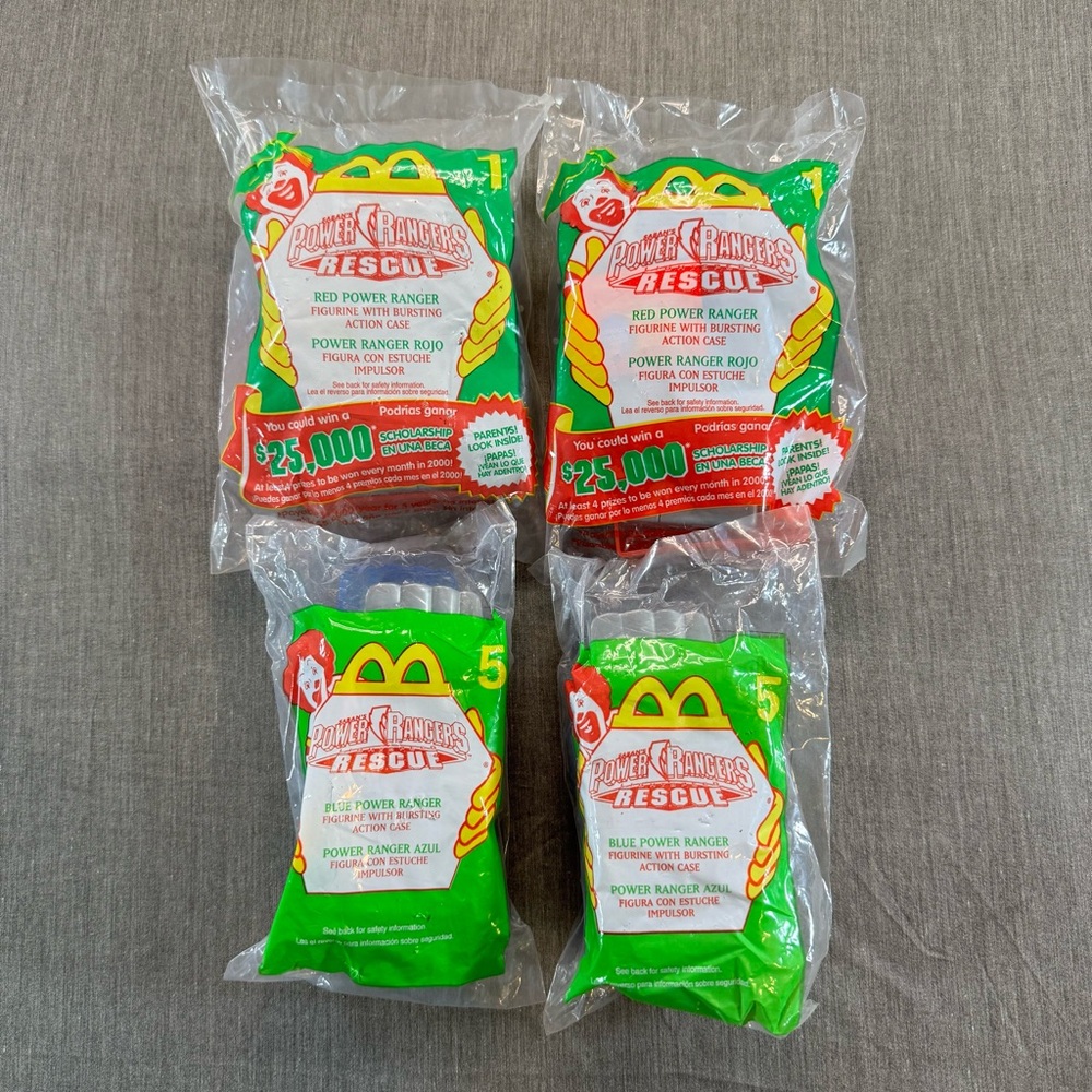 4 New Vintage 2000 McDonald’s Power Rangers Rescue Red/Blue 1, 4,Happy Meal Toys